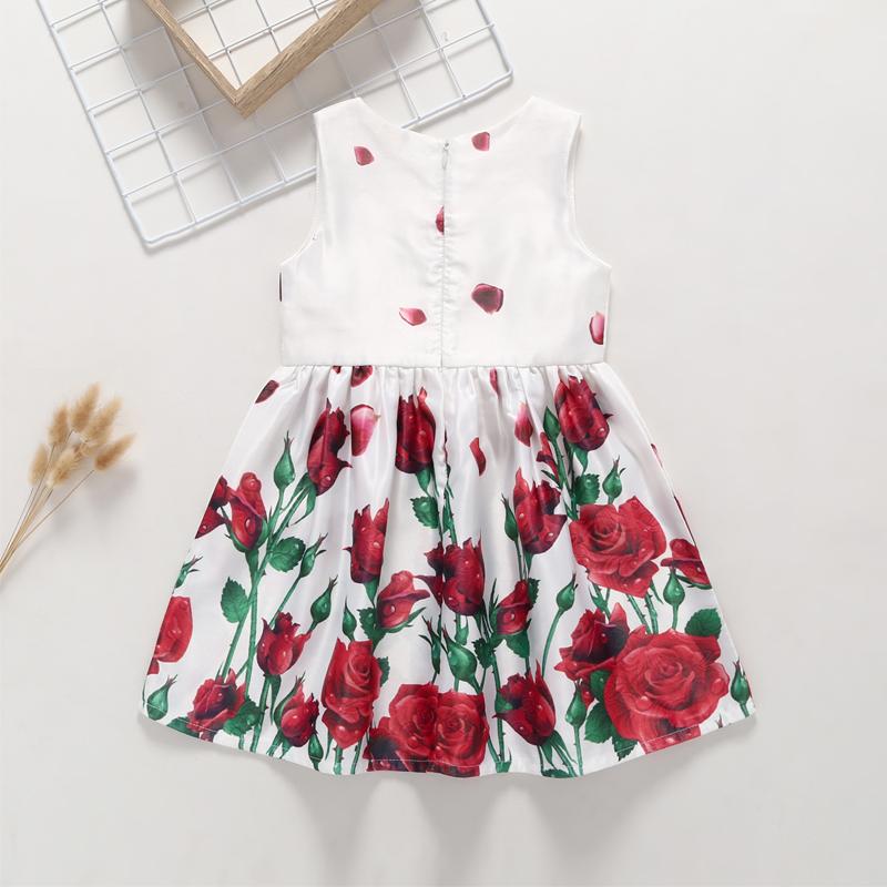 Summer Girl's Rose Flower Print Dress - PrettyKid