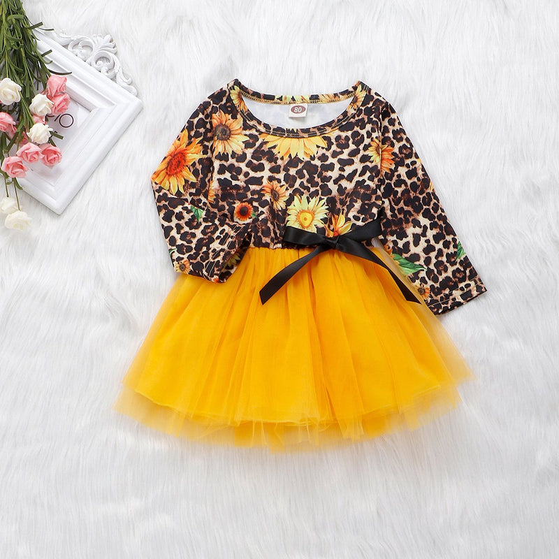 Toddler Girls Long Sleeve Dress Leopard Mesh Princess Dress - PrettyKid