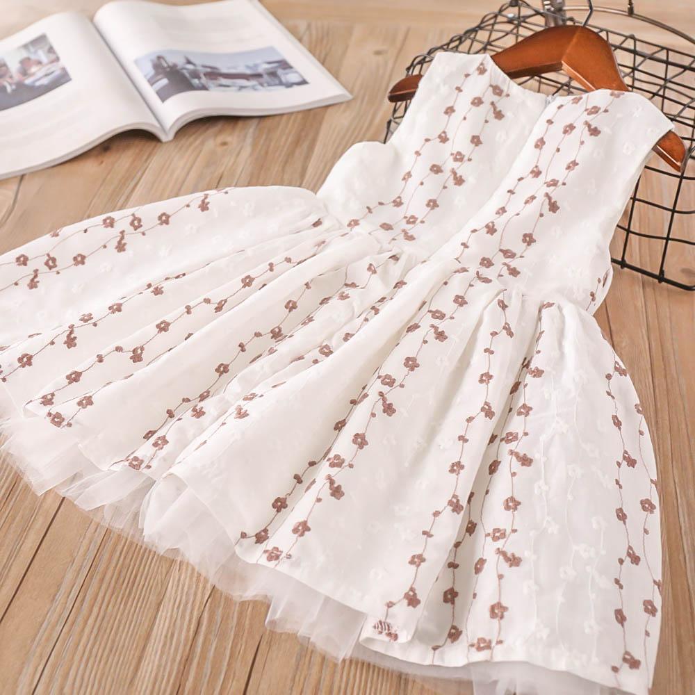 Girls Cotton Embroidered Dress Sleeveless Tulle Princess Dress - PrettyKid