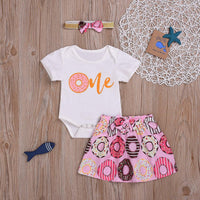 Toddler Girl Donut Short Sleeve Top Cartoon Short Skirt - PrettyKid