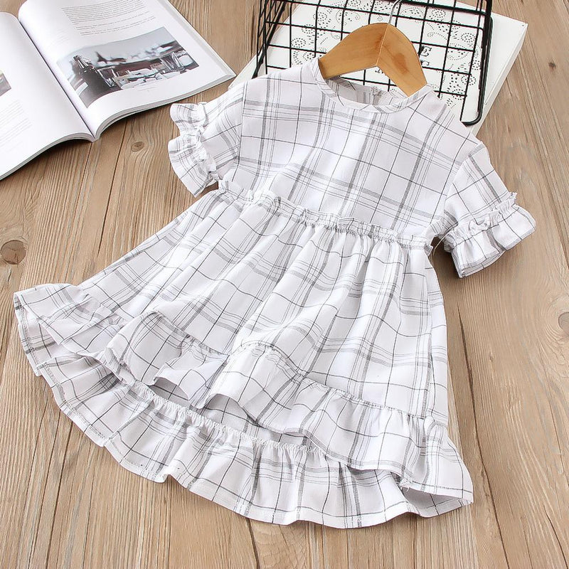 Toddler Girls Short Sleeve Pleated Plaid Dress Princess Dress - PrettyKid