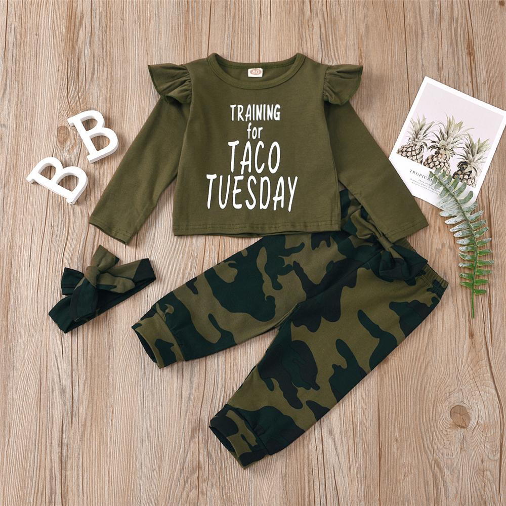 Girls Letter Camo Printed Top & Trousers Wholesale Clothing For Girls - PrettyKid