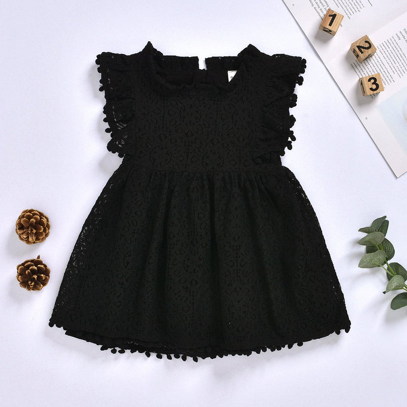 Fashionable Solid Color Fly Sleeve Mesh Hollow Out Dress - PrettyKid