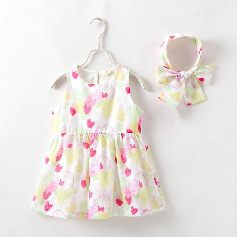 Girls Cute Love Heart Print Dress - PrettyKid