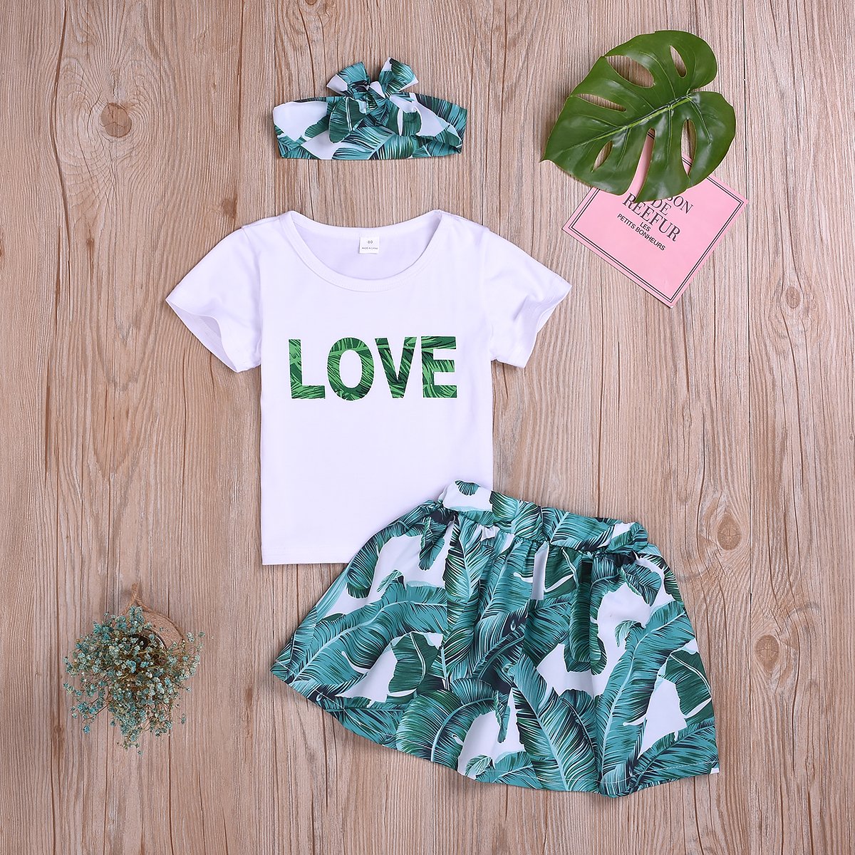 Toddler Girls Short Sleeve LOVE LettersT-Shirt Short Skirt & Headband - PrettyKid