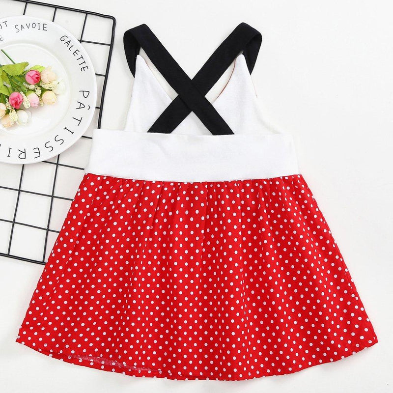 Toddler Girls Cartoon Fox Splice Suspender Bow Polka Dot Dress - PrettyKid