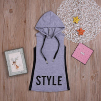 Girls Sports Lettering Sleeveless Hooded Dress - PrettyKid