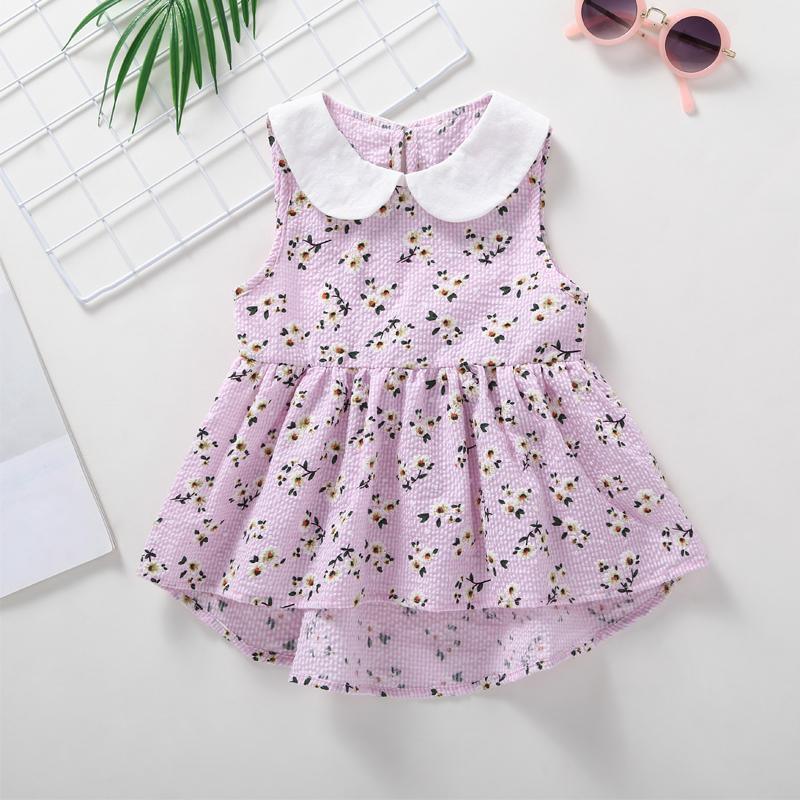 Girls Cute Lapel Floral Print Dress - PrettyKid