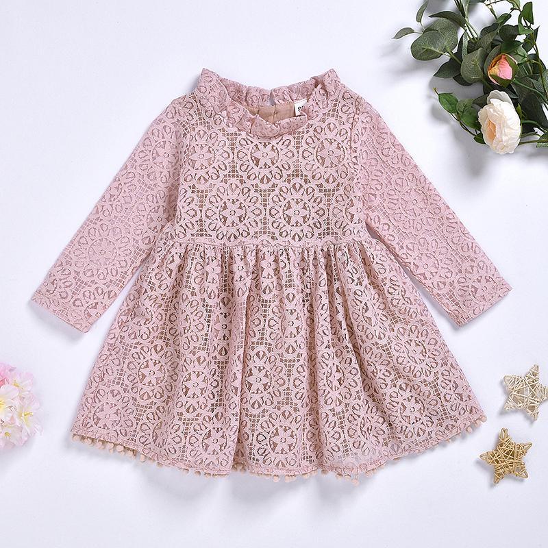 Fashionable Girls Pink Ruffle Collar Mesh Princess Dress - PrettyKid