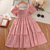 Big Girl Solid Stitching Dresses Short Sleeve Wholesale Kids Boutique Clothing - PrettyKid