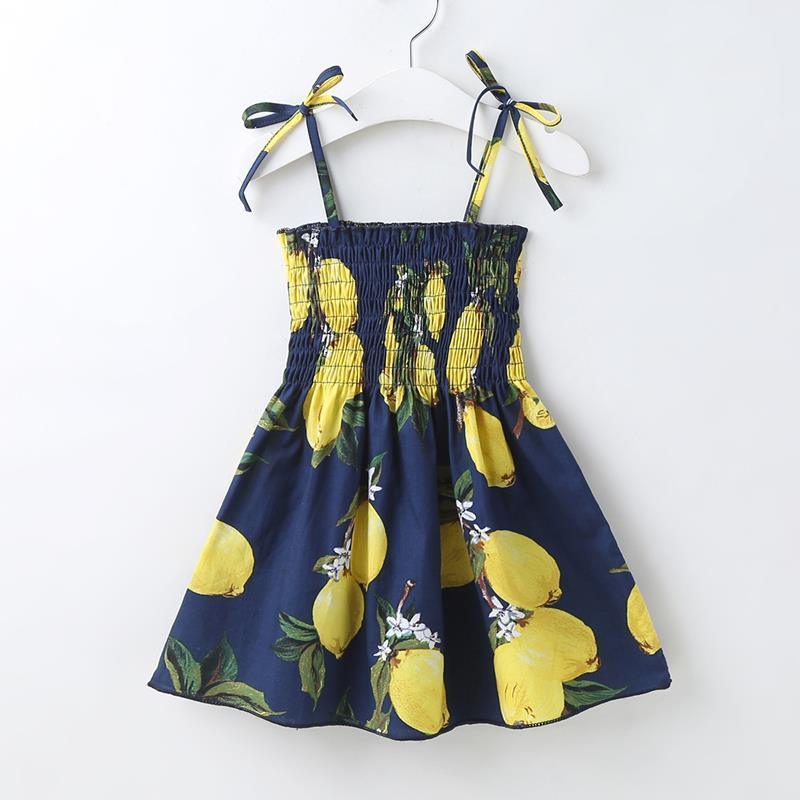 Toddler Girl Pineapple Pattern Summer Cami Dress Wholesale Children's Clothing - PrettyKid