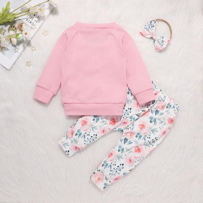 best children's wholesale clothing Toddler Girl Solid Color Sweater & Floral Print Pants & Headband - PrettyKid