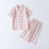 3-9Y Jacquard Gingham Short-Sleeved Cropped Loungewear Pajama Set For Boys Wholesale Kids Boutique Clothing - PrettyKid