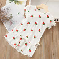 Toddler Girl Strawberry Pattern Summer T-shirt & Shorts Wholesale Children's Clothing - PrettyKid