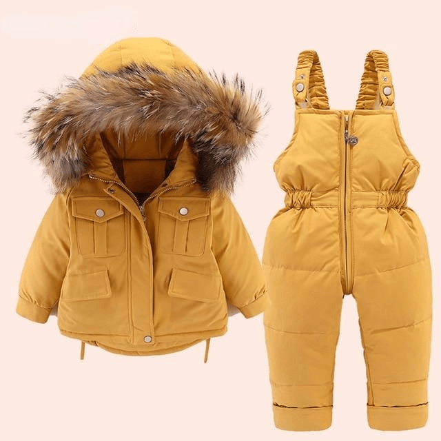 Set Baby Girl winter down jacket and jumpsuit fur collar jacket for girls Infant snowsuit 0-4Year Manufactuer - PrettyKid