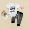 Baby Boys Letter Print Jumpsuit And Colorblock Trousers Two Piece Baby Sets - PrettyKid