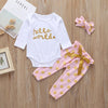 3-piece Letter Pattern Bodysuit & Pants & Headband for Baby Girl Wholesale children's clothing - PrettyKid