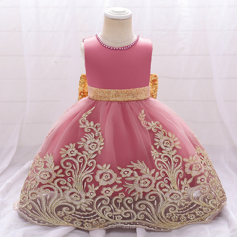 Beaded Sequins Bowknot Embroidered Party Wholesale Girls Dresses - PrettyKid