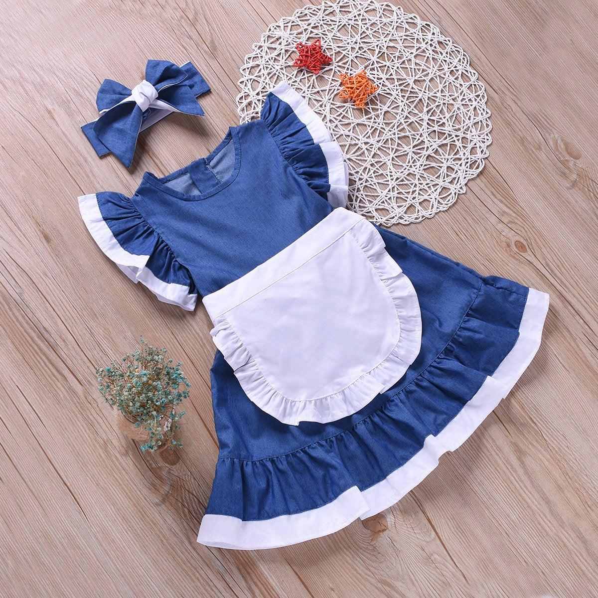 Fashionable 2-Piece Cute Solid Color Fly Sleeve Dress - PrettyKid