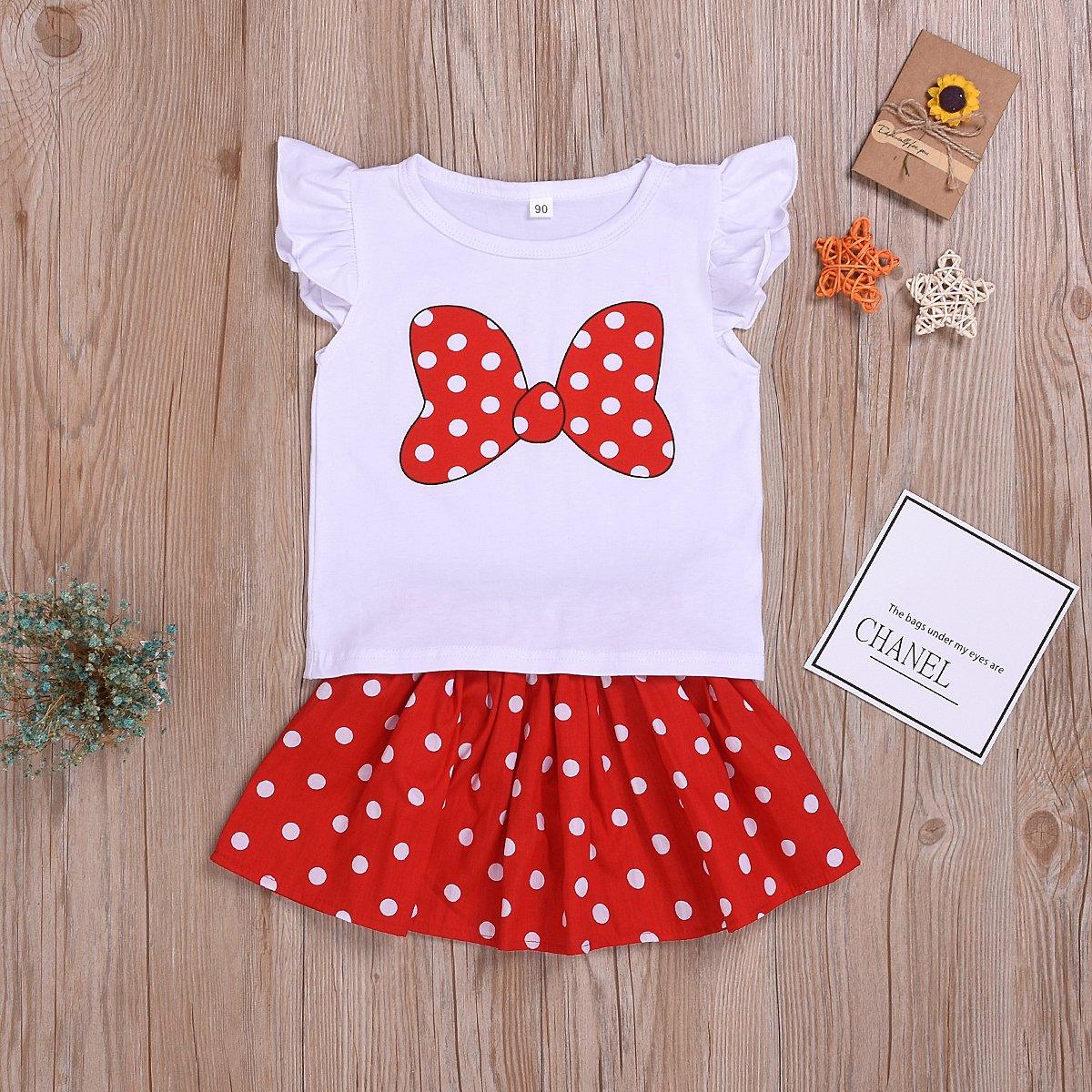 Girls 2-Piece Bow T-Shirt Polka Dot Skirt - PrettyKid