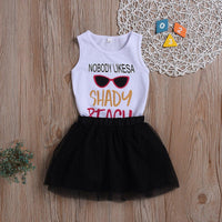 Toddler Girls Sleeveless Letter Print Top Solid Color Mesh Skirt - PrettyKid