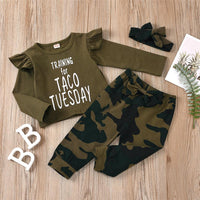 Girls Letter Camo Printed Top & Trousers Wholesale Clothing For Girls - PrettyKid