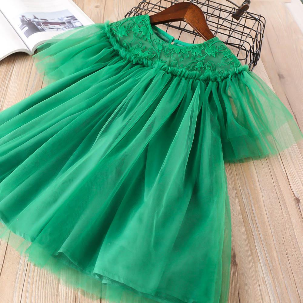 Girls Lace Flower Embroidery Dress Loose Mesh Princess Dress - PrettyKid