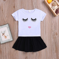 Toddler Girls Cartoon White T-Shirt Black Short Skirt - PrettyKid