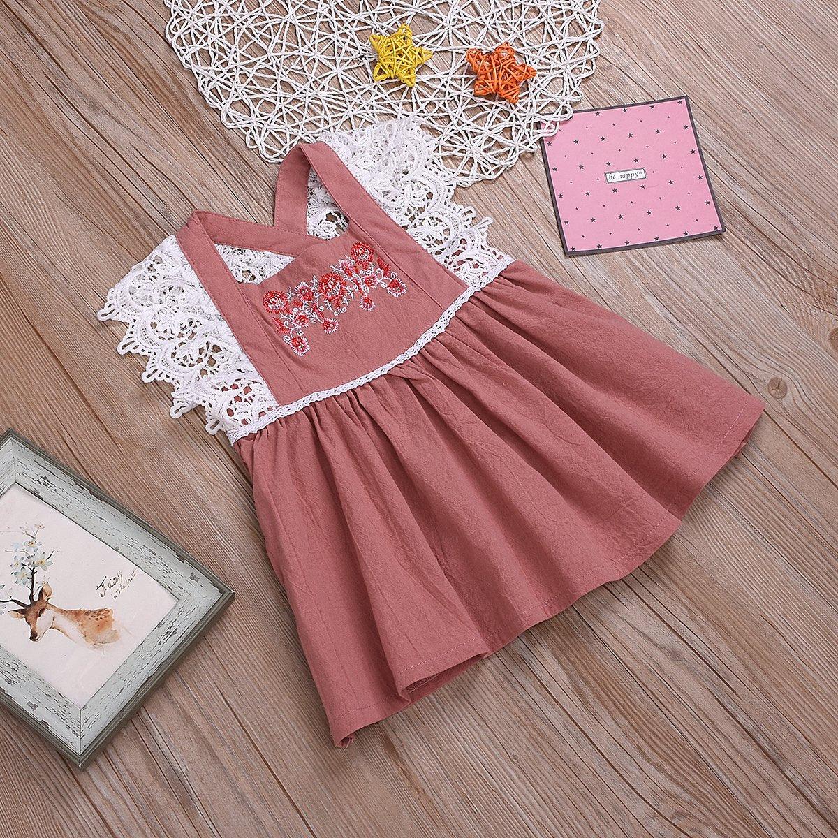 Toddler Girl Embroidered Lace Dress - PrettyKid