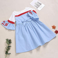 Girl's Light Blue Trumpet Sleeve Dress Embroidered Princess Skirt - PrettyKid