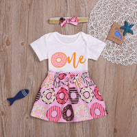 Toddler Girl Donut Short Sleeve Top Cartoon Short Skirt - PrettyKid