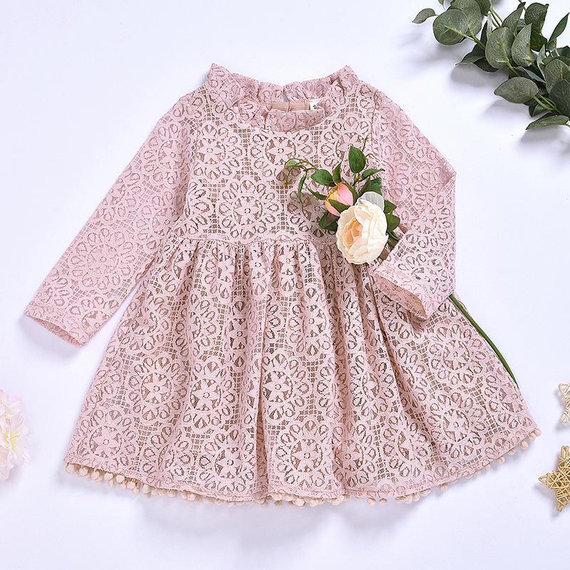 Fashionable Girls Pink Ruffle Collar Mesh Princess Dress - PrettyKid