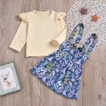 Toddler Girl Long Sleeve T-Shirt Top Cartoon Bird Flower Strap Skirt - PrettyKid