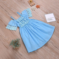 Fashionable Girls Ruffle Trim Solid Color Lace Suspender Dress - PrettyKid