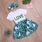 Toddler Girls Short Sleeve LOVE LettersT-Shirt Short Skirt & Headband - PrettyKid