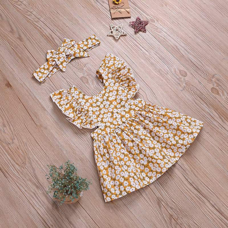 Toddler Girls Floral Dress Lovely Suspender Princess Skirt & Headdress - PrettyKid