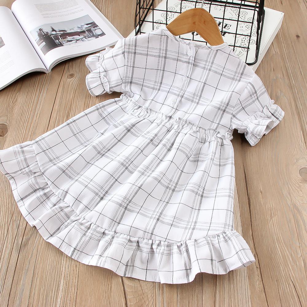 Toddler Girls Short Sleeve Pleated Plaid Dress Princess Dress - PrettyKid