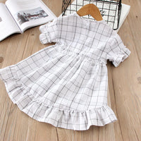 Toddler Girls Short Sleeve Pleated Plaid Dress Princess Dress - PrettyKid