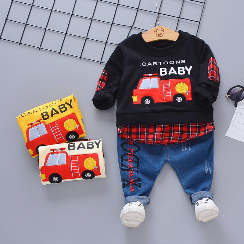 2-piece Fire Truck Pattern Sweatshirts & Pants for Children Boy - PrettyKid