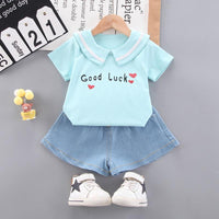 Toddler Girl Letter T-shirt & Solid Color Shorts Wholesale Children's Clothing - PrettyKid