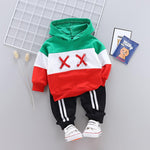 2pcs Fashion Color-block Print Hoodies and Pants Wholesale children's clothing - PrettyKid