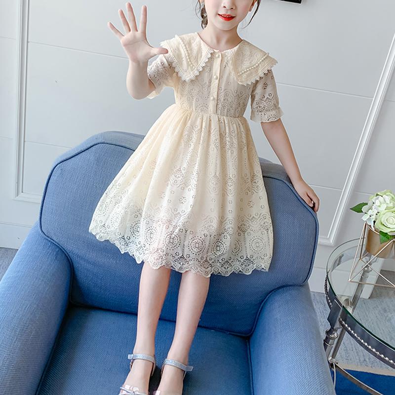Girl Lace Pattern Doll Collar Summer Dress Children's Clothing - PrettyKid