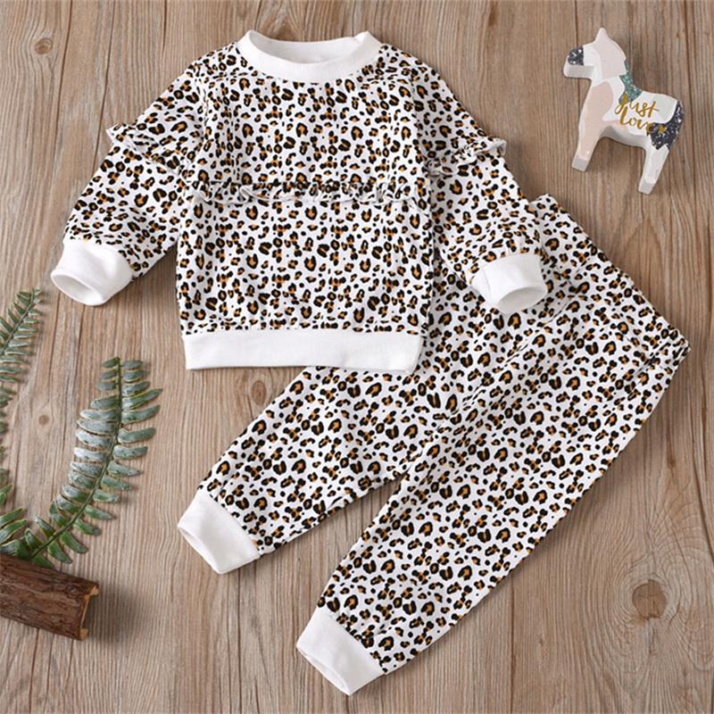 baby girl wholesale Toddler Girl Leopard Print Color-block Top & Pants - PrettyKid