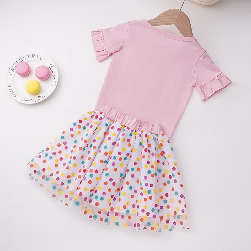 Toddler Girl Rainbow T-shirt & Colorful Polka Dot Mesh Skirt Wholesale Children's Clothing - PrettyKid