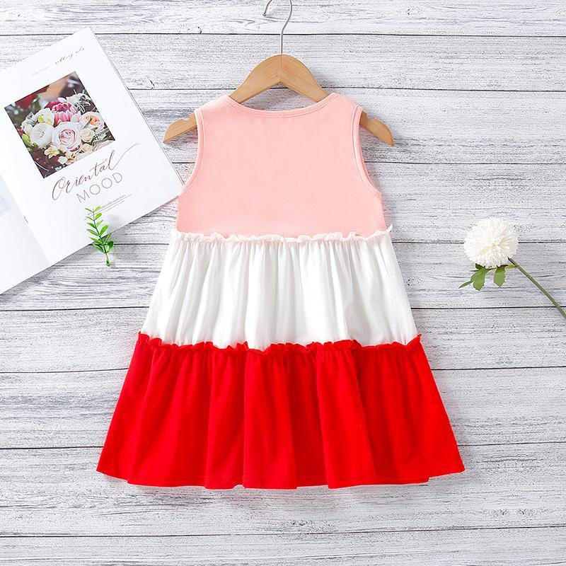 Toddler Girl Watermelon Pattern Color-block Sleeveless Dress - PrettyKid