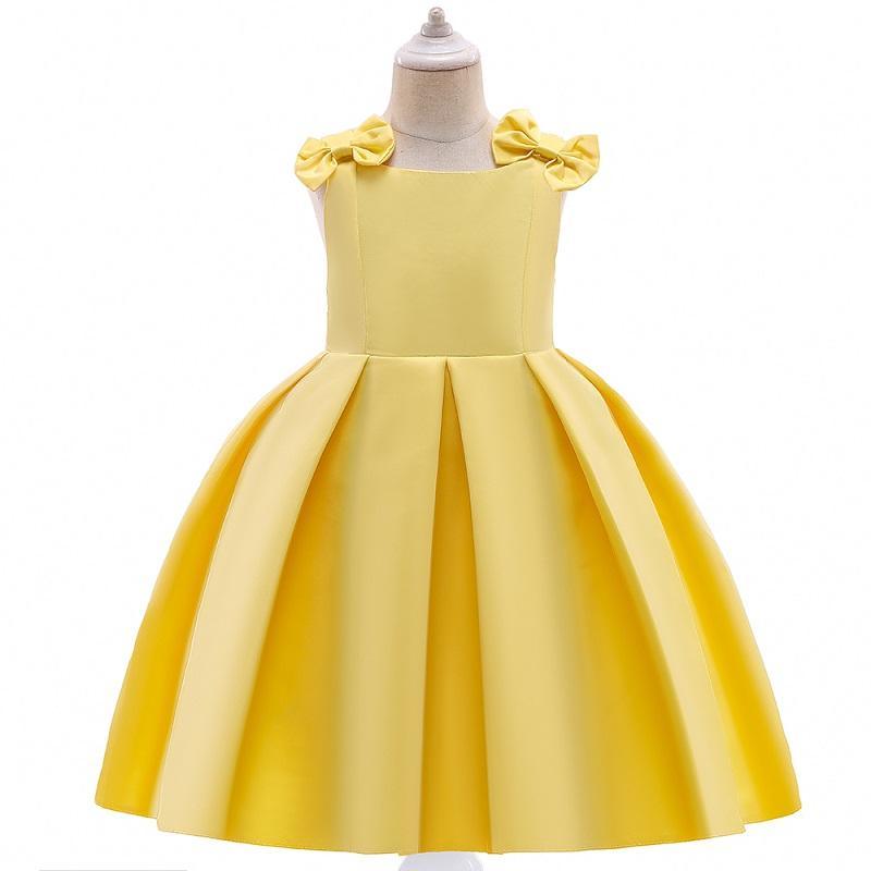 Girl Solid Color Bow Decor Sleeveless Formal Dress - PrettyKid