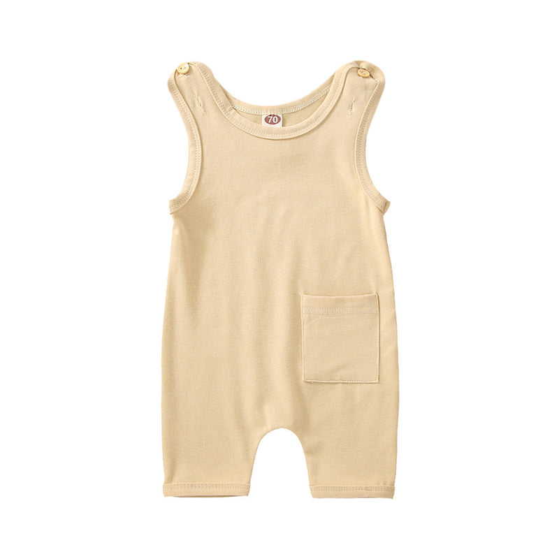 Button Pocket Basic Sleeveless Wholesale Baby Boy Jumpsuit - PrettyKid