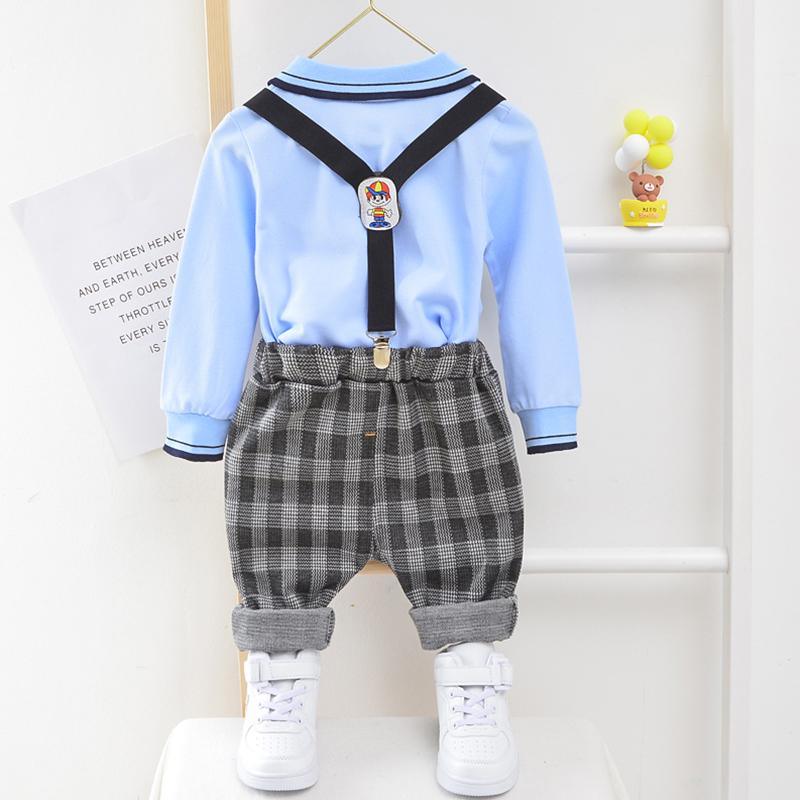 2-piece Long Sleeve Polo Shirt & Plaid Pants for Children Boy - PrettyKid