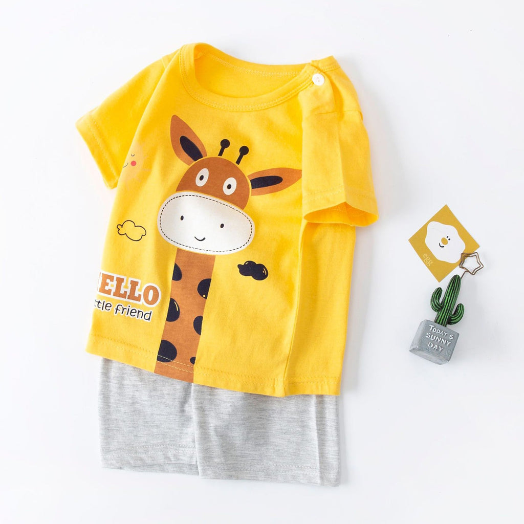 Toddler Boy Basic Cartoon Animal Pajamas Sets Top & Shorts Wholesale - PrettyKid
