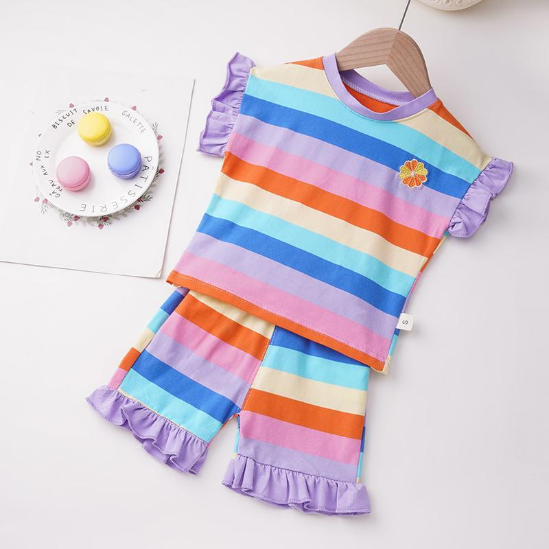 Toddler Girl 2pcs Stripes Pattern Summer Suit T-Shirt & Shorts Wholesale Children's Clothing - PrettyKid